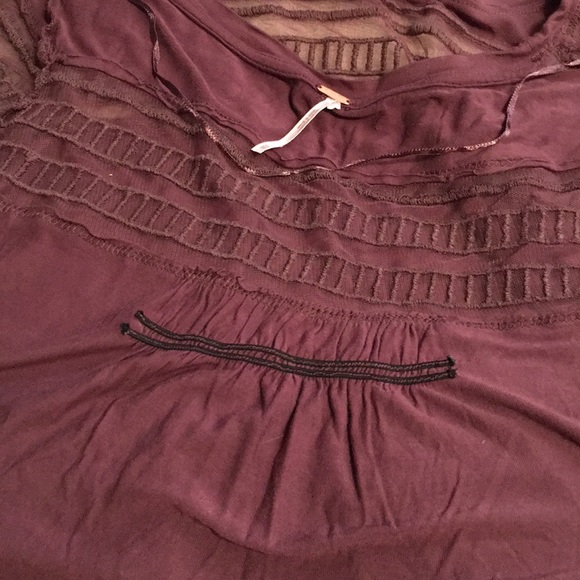 ☮️👚 FREE PEOPLE Low Hi side slits sheer mesh InSet neck Long Sleeve Top NWOT - Picture 9 of 9